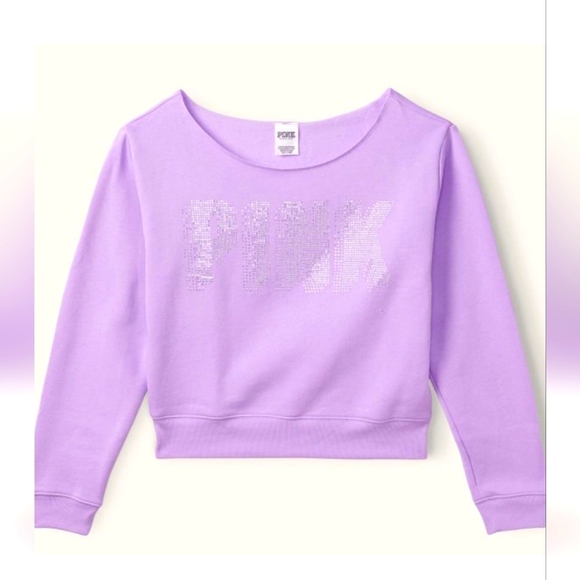 Vs pink lavender bling off the shoulder sweatshirt, size xl. NWT. - Picture 1 of 6